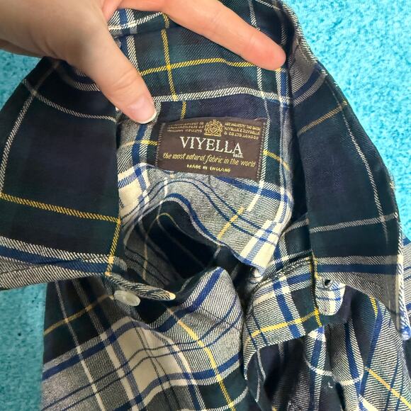 Vintage Viyella Plaid Shirt Men’s Fits M/L Green Gray Button Up Long Sleeve - Picture 11 of 13